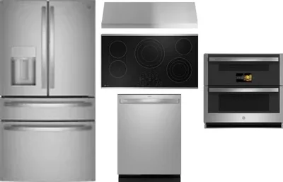 5 Piece Package Includes Refrigerator, Cooktop, Wall Oven, Hood And Dishwasher